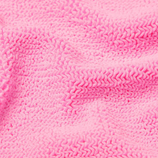 sqaure neck crinkle pink swimsuit from hunza g close up of fabric