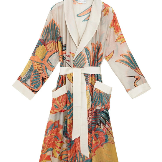 Colorful kimono-style robe with floral pattern on a white background from 100 stars