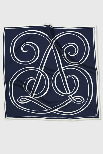 Navy and white silk square scarf from lescarf