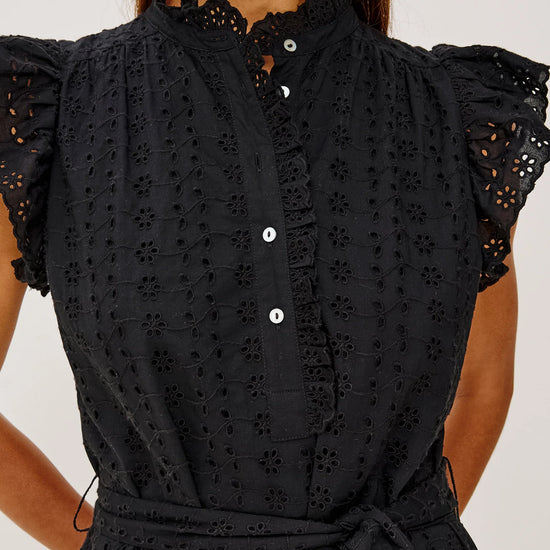 Black dress with floral pattern on a white background from rails