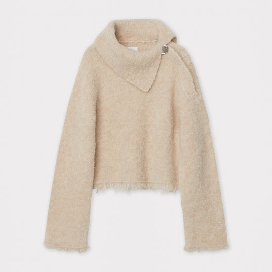 Cream boucle wool jumper with asymetric neckline detail