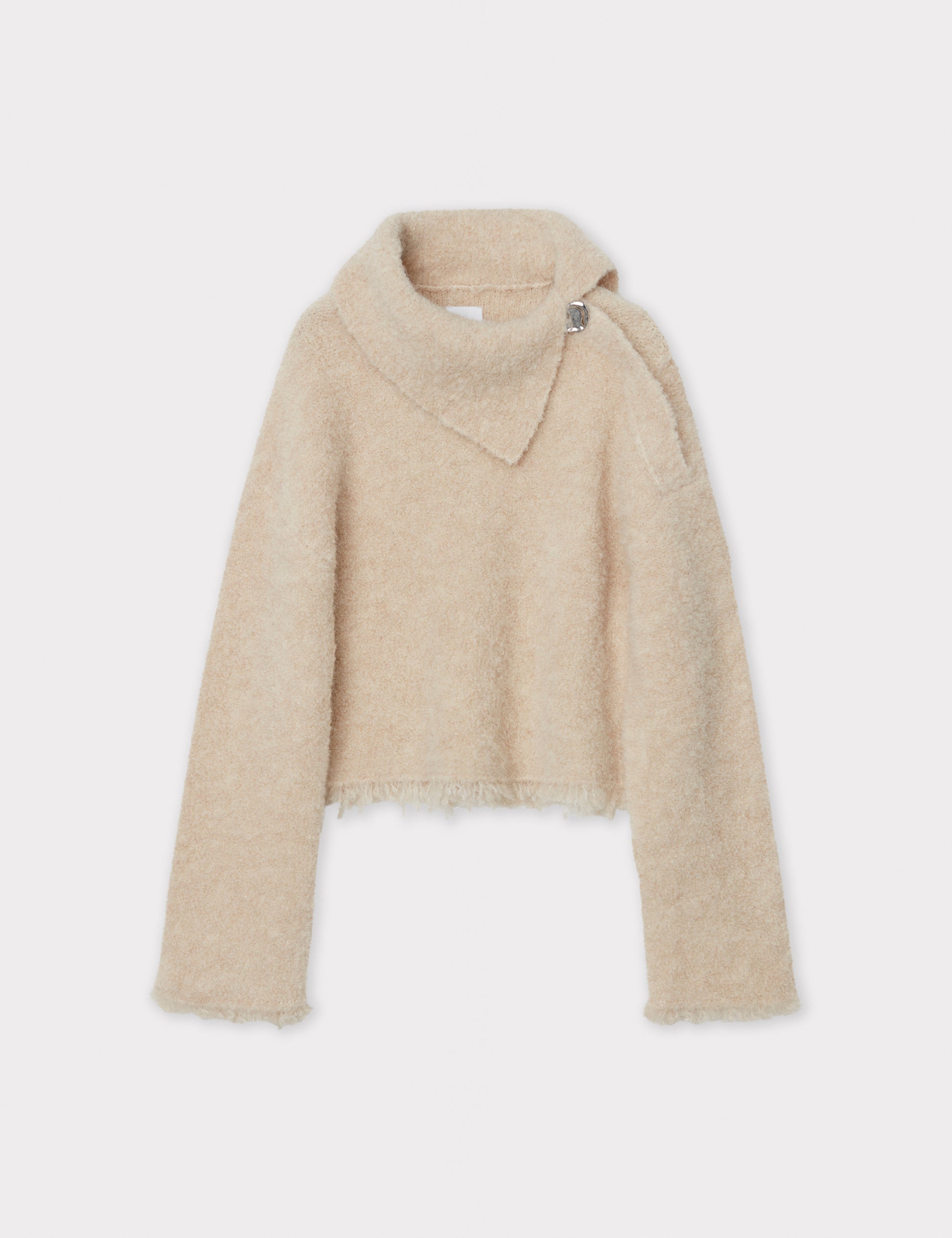 Cream boucle wool jumper with asymetric neckline detail