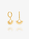 gold rising sun charm huggie earrings with diamante detailing from rachel jackson