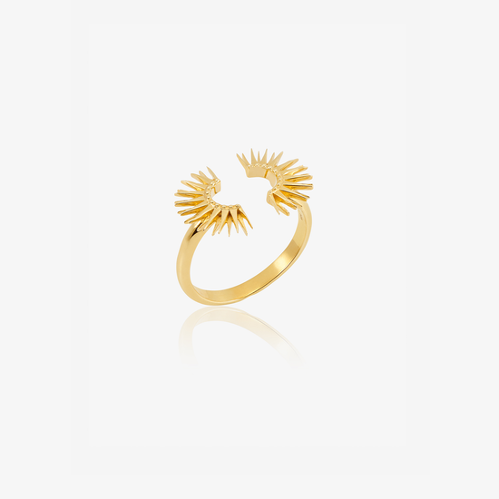 gold half sunshine ring with spikes from rachel jackson side view