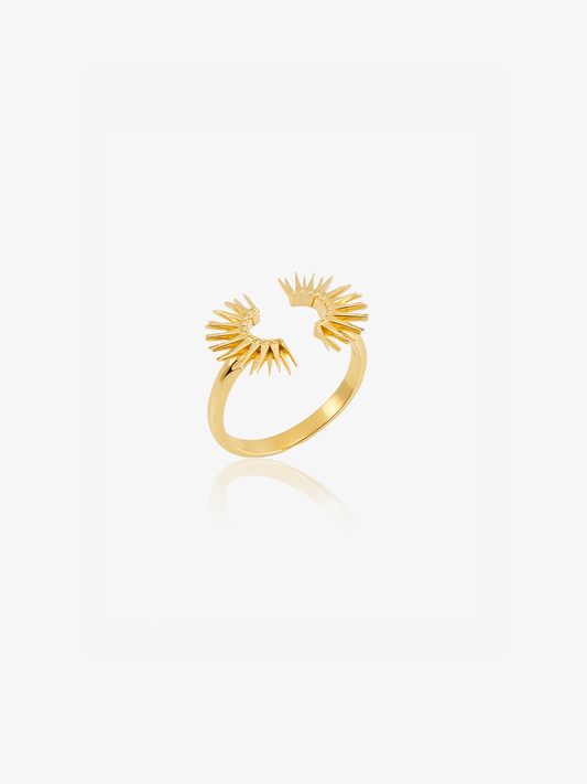 gold half sunshine ring with spikes from rachel jackson side view