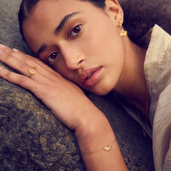 gold half sunshine ring with spikes from rachel jackson model shot