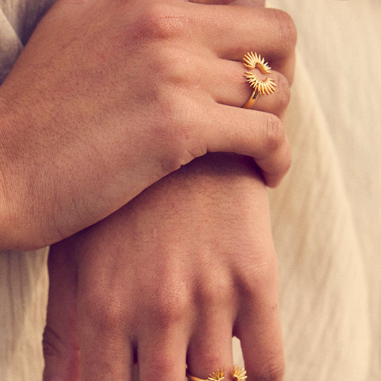 gold half sunshine ring with spikes from rachel jackson model shot