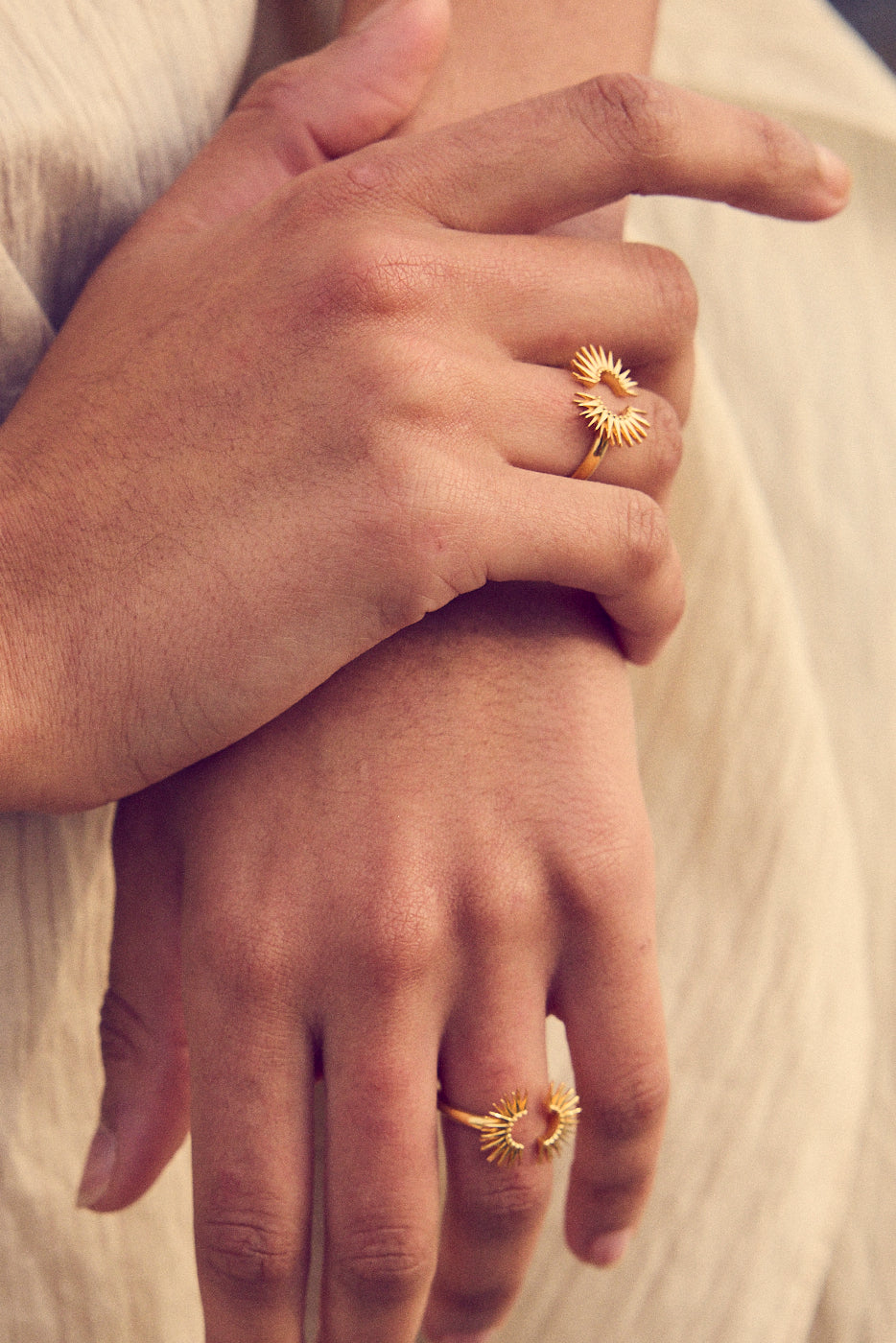 gold half sunshine ring with spikes from rachel jackson model shot