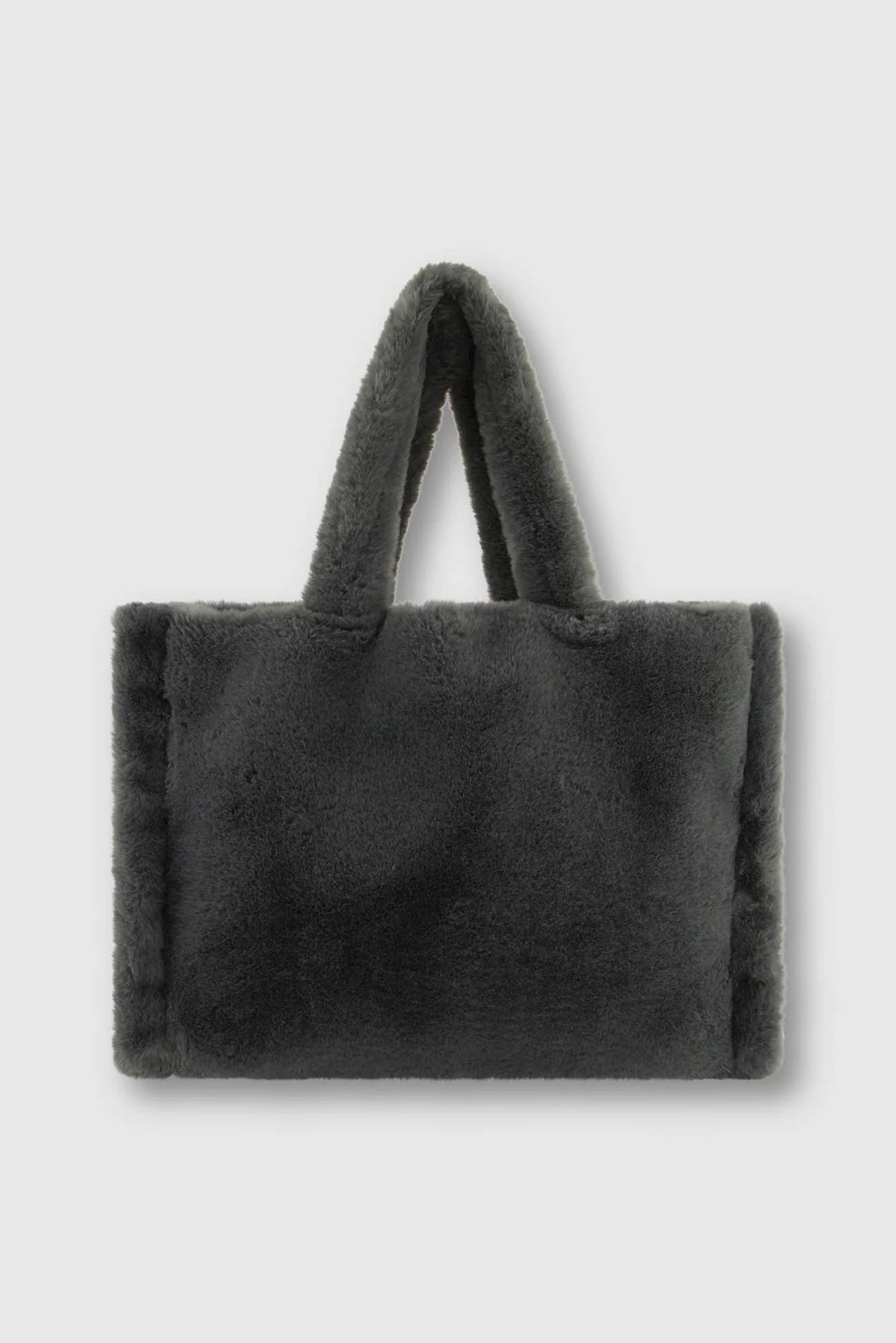 Faux fur dark grey shopper with shoulder handles