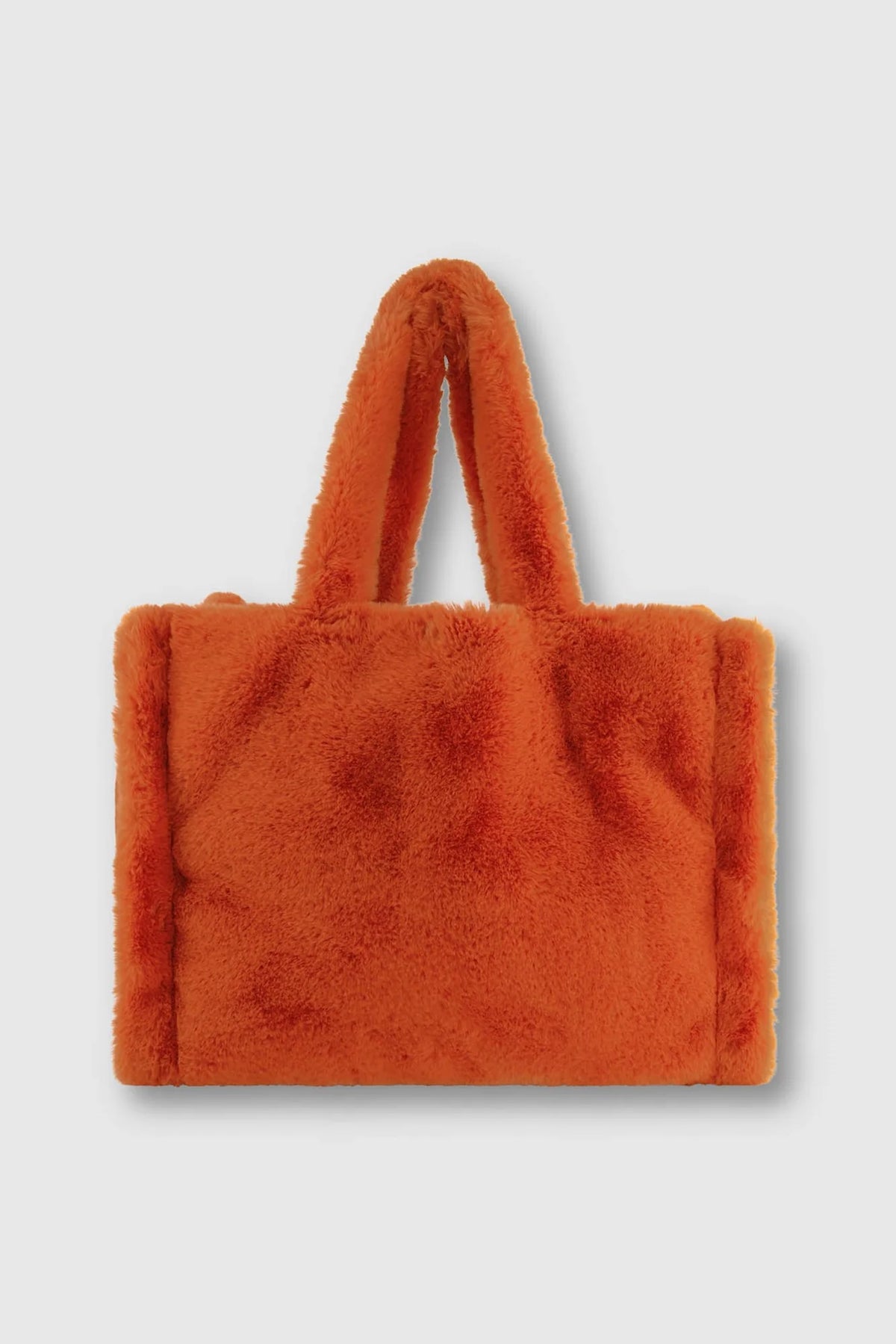Faux fur terracotta orange shopper with shoulder handles
