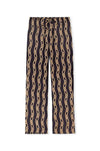 silky black wide leg drawstring trousers with gold link pattern