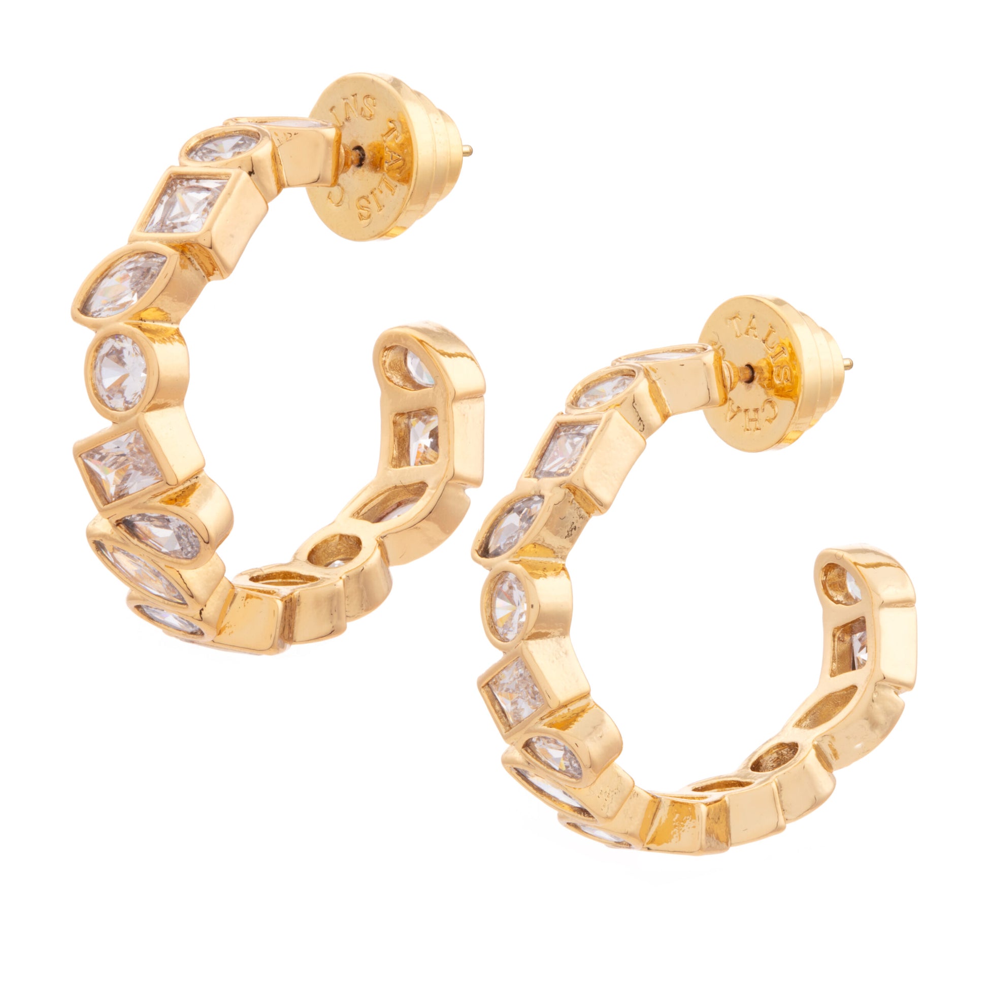 Gold cased cubic zarconic hoop earrings with butterfly fastening