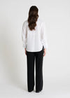 white classic shirt with concealed placket, curved hem and stitch detailing rear view