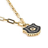 Black enamel lock with diamonds on a chunky gold chain