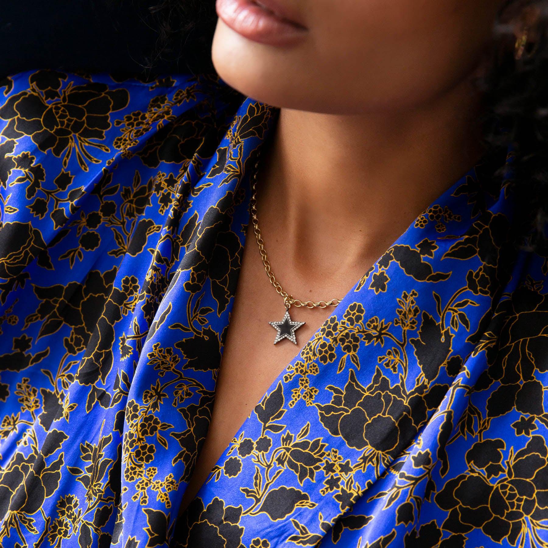 Diamond Black Enamel Chunky Star Necklace Sass Edge