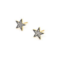 Mixed metal pave diamond star shaped stud earrings