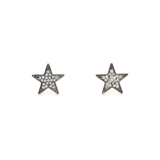 Mixed metal pave diamond star shaped stud earrings