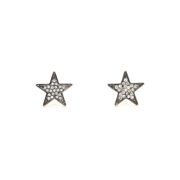 Mixed metal pave diamond star shaped stud earrings