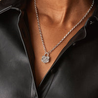 Sterling silver chain with pave diamonds and sterling silver lock pendant