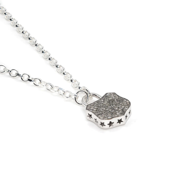 Sterling silver chain with pave diamonds and sterling silver lock pendant