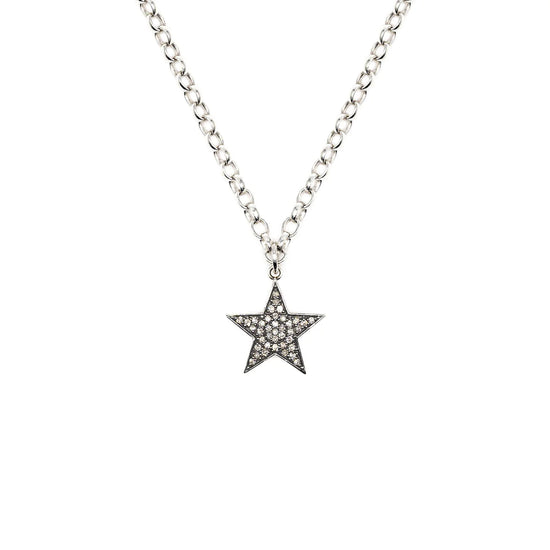 Silver diamond studded star necklace