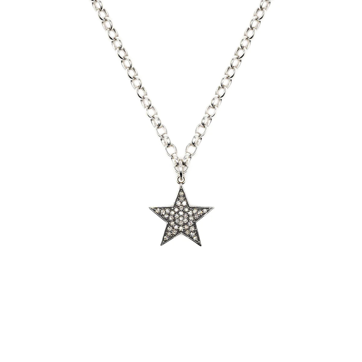 Silver diamond studded star necklace