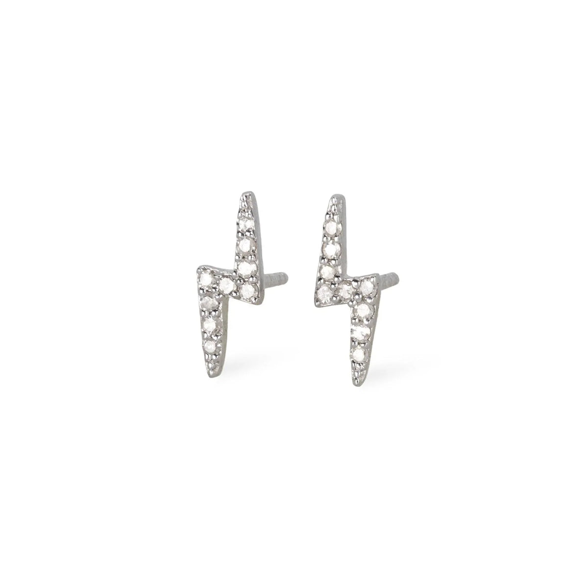 Small lightening bolt stud earrings with diamond detail