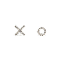 X and O stud earrings in silver with pave diamonds
