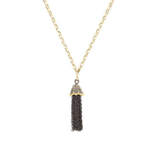 Gold diamond cut belcher chain with pave diamond tassle pendant