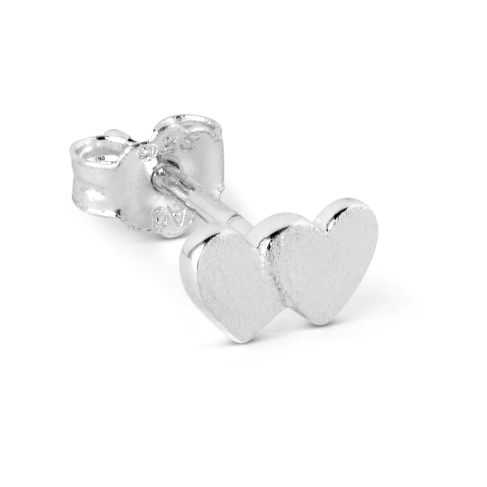 Double heart silver stud earrings