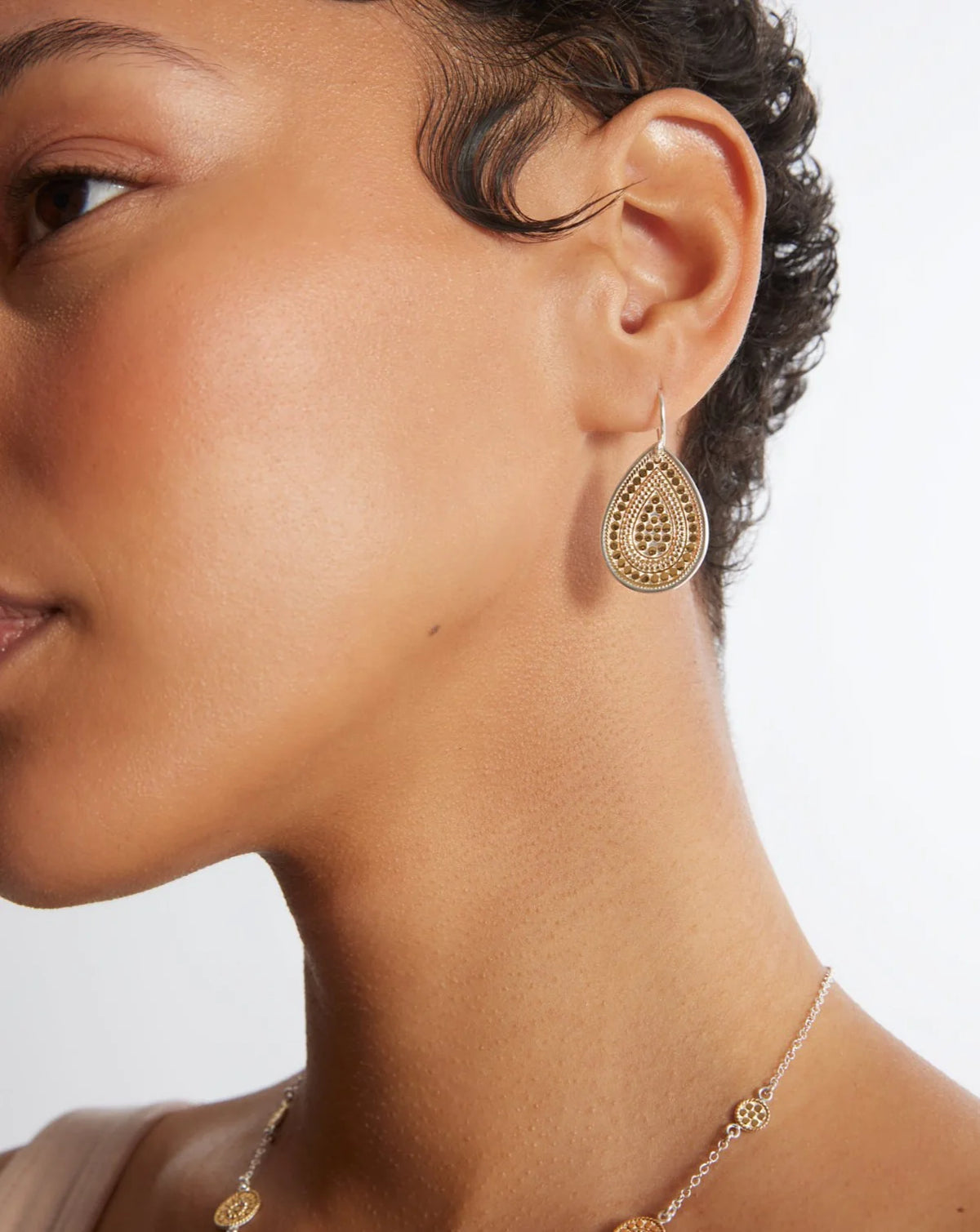 Gold dot teardrop earrings with silver hook