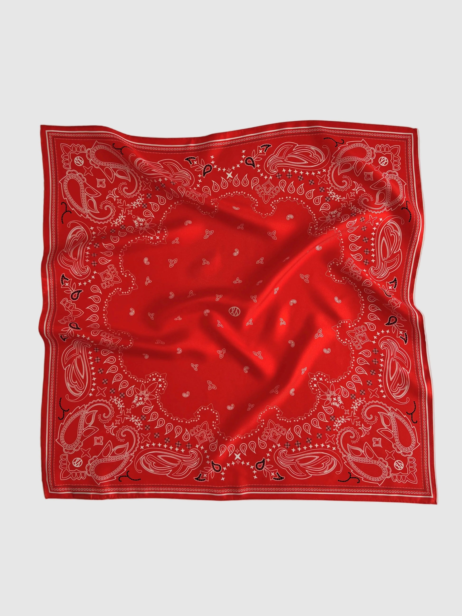 red square silk scarf with paisley print from lescarf
