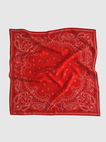red square silk scarf with paisley print from lescarf