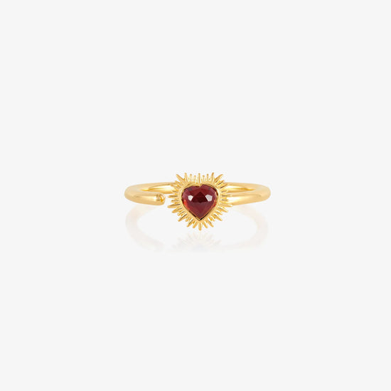 heart shaped spiky ring with red stone and adjustable band from rachel jackson