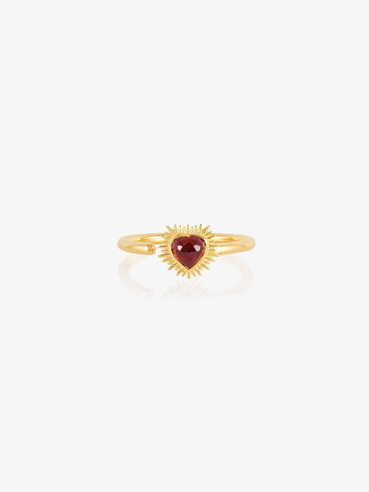 heart shaped spiky ring with red stone and adjustable band from rachel jackson