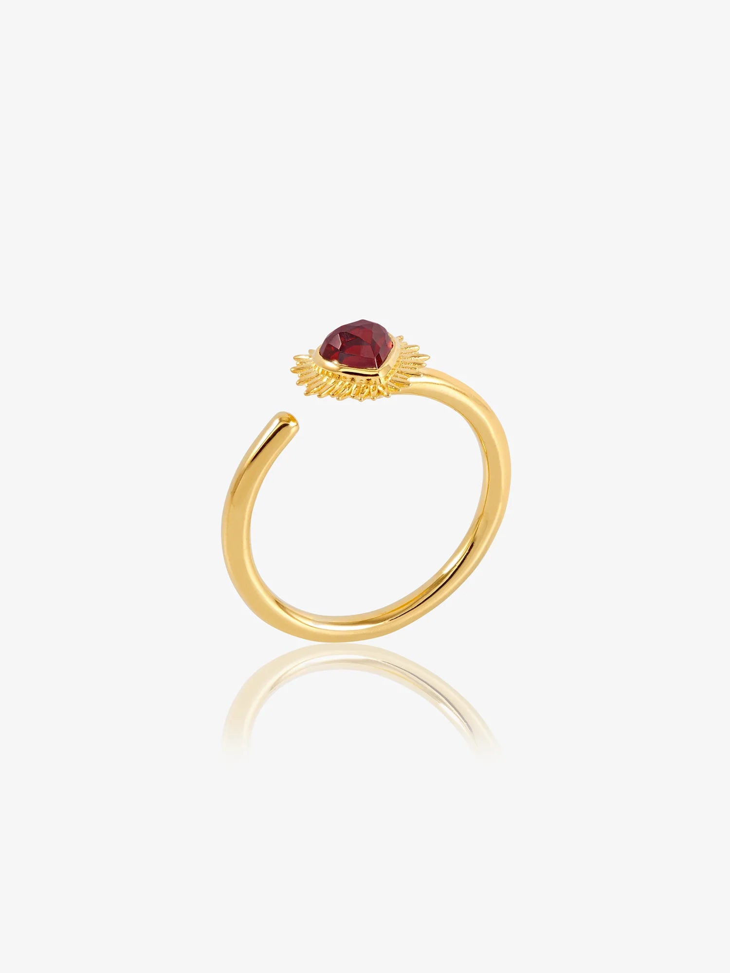 heart shaped spiky ring with red stone and adjustable band from rachel jackson different angle