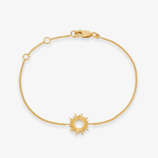 gold bracelet with sunshine in the centre and lobster clasp from rachel jackson 