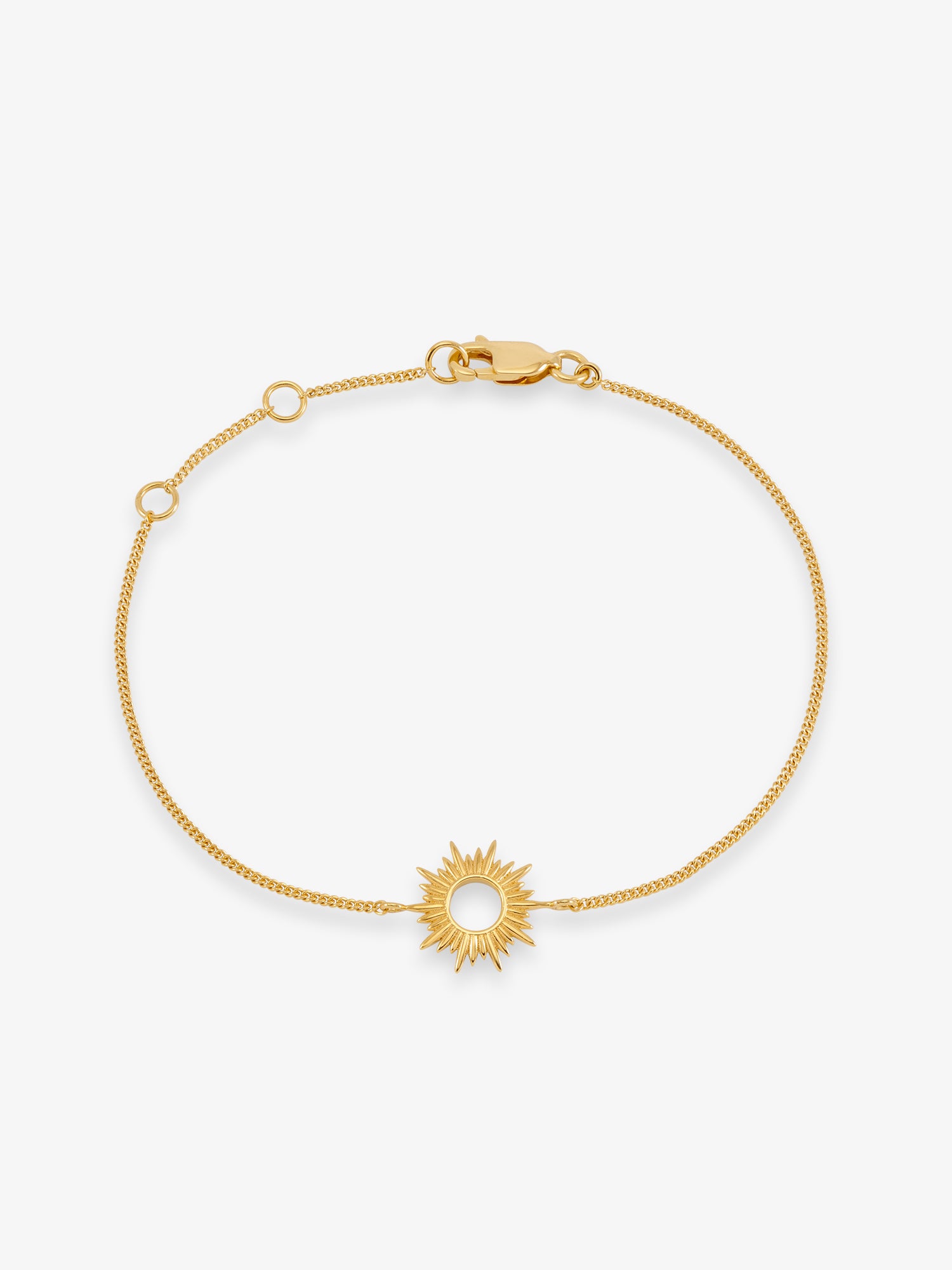 gold bracelet with sunshine in the centre and lobster clasp from rachel jackson 