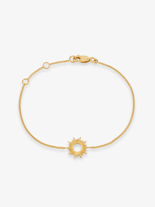 gold bracelet with sunshine in the centre and lobster clasp from rachel jackson 