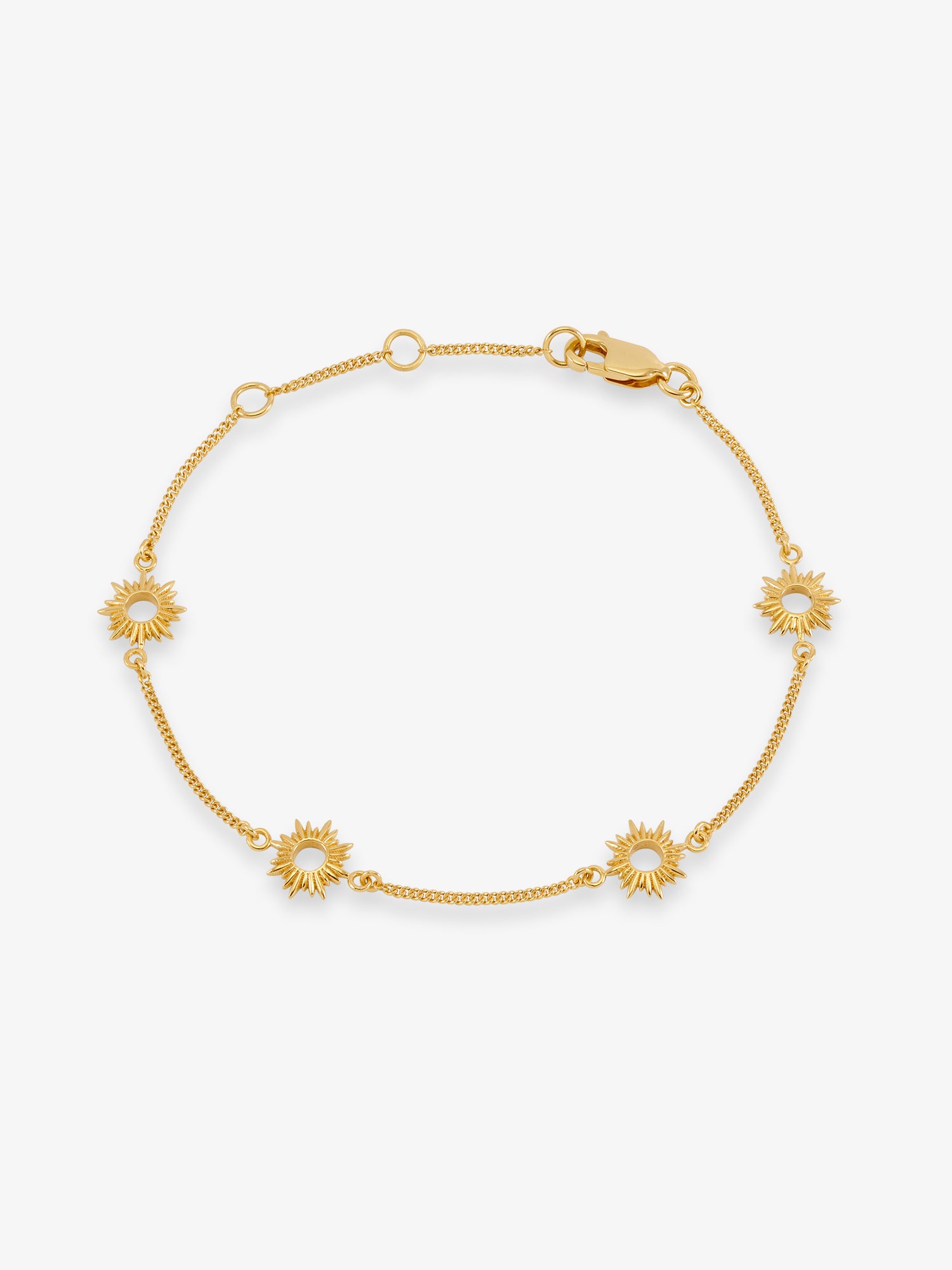 gold bracelet with mini sunshines places along the chain from rachel jackson