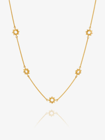 gold necklace with sunshines along the chain from rachel jackson