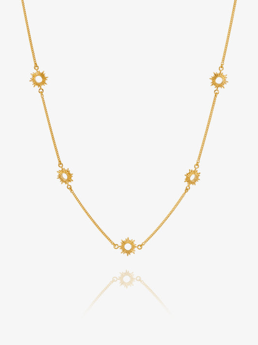 gold necklace with sunshines along the chain from rachel jackson