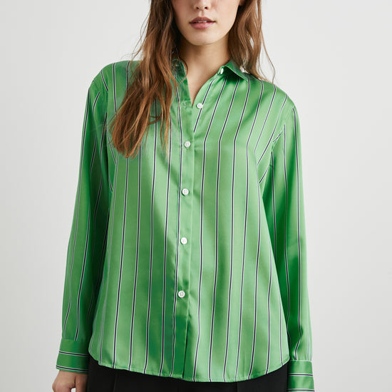 Green striped shirt with button down front