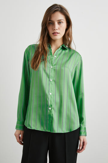 Green striped shirt with button down front