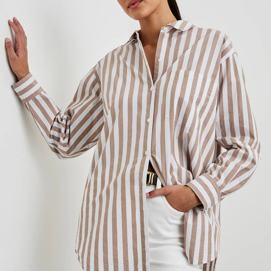 Elsa shirt russet and white stripe  untucked