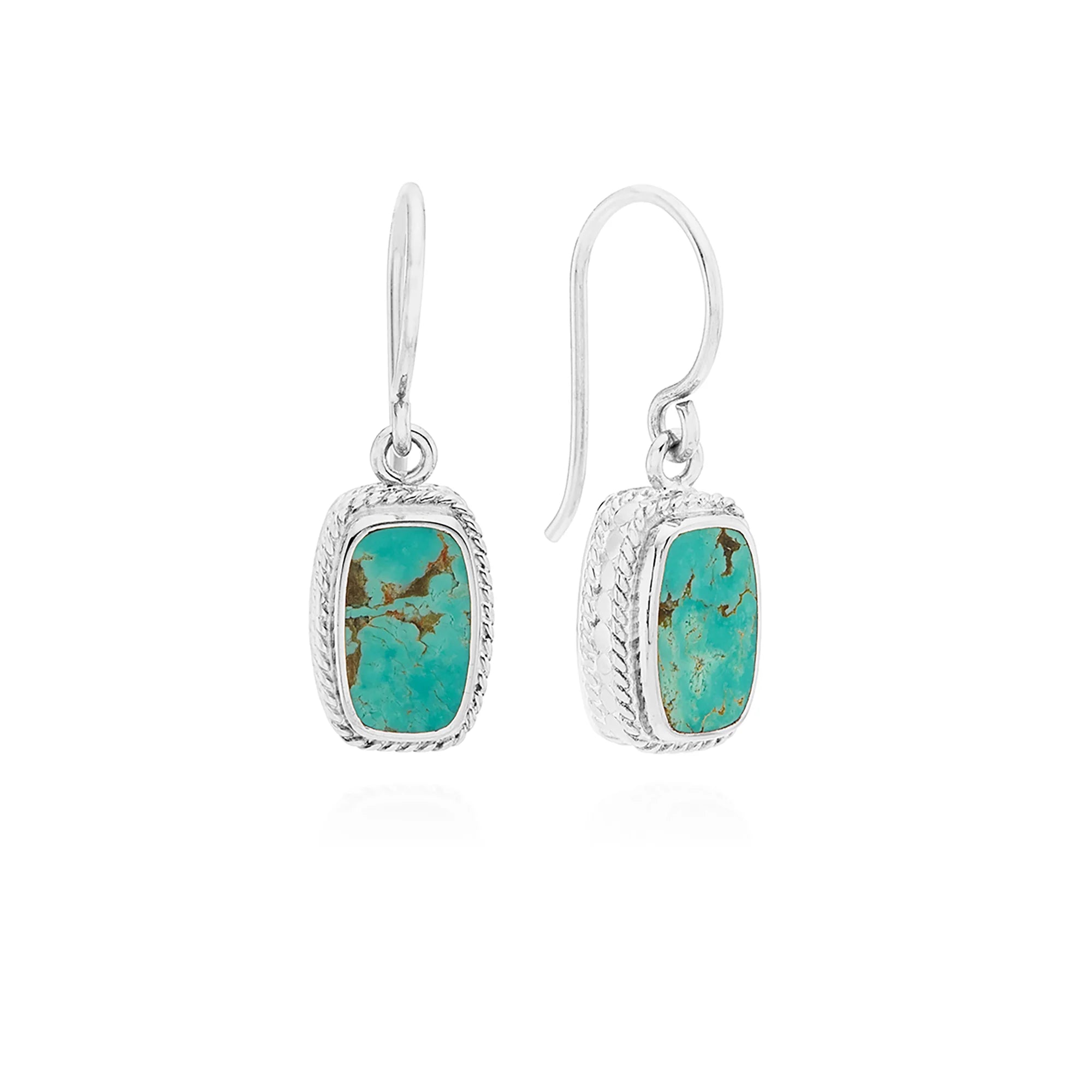 Silver and turquoise oblong cushion earrings