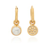 Gold hoops with reversible pearl or gold dotted pendant 