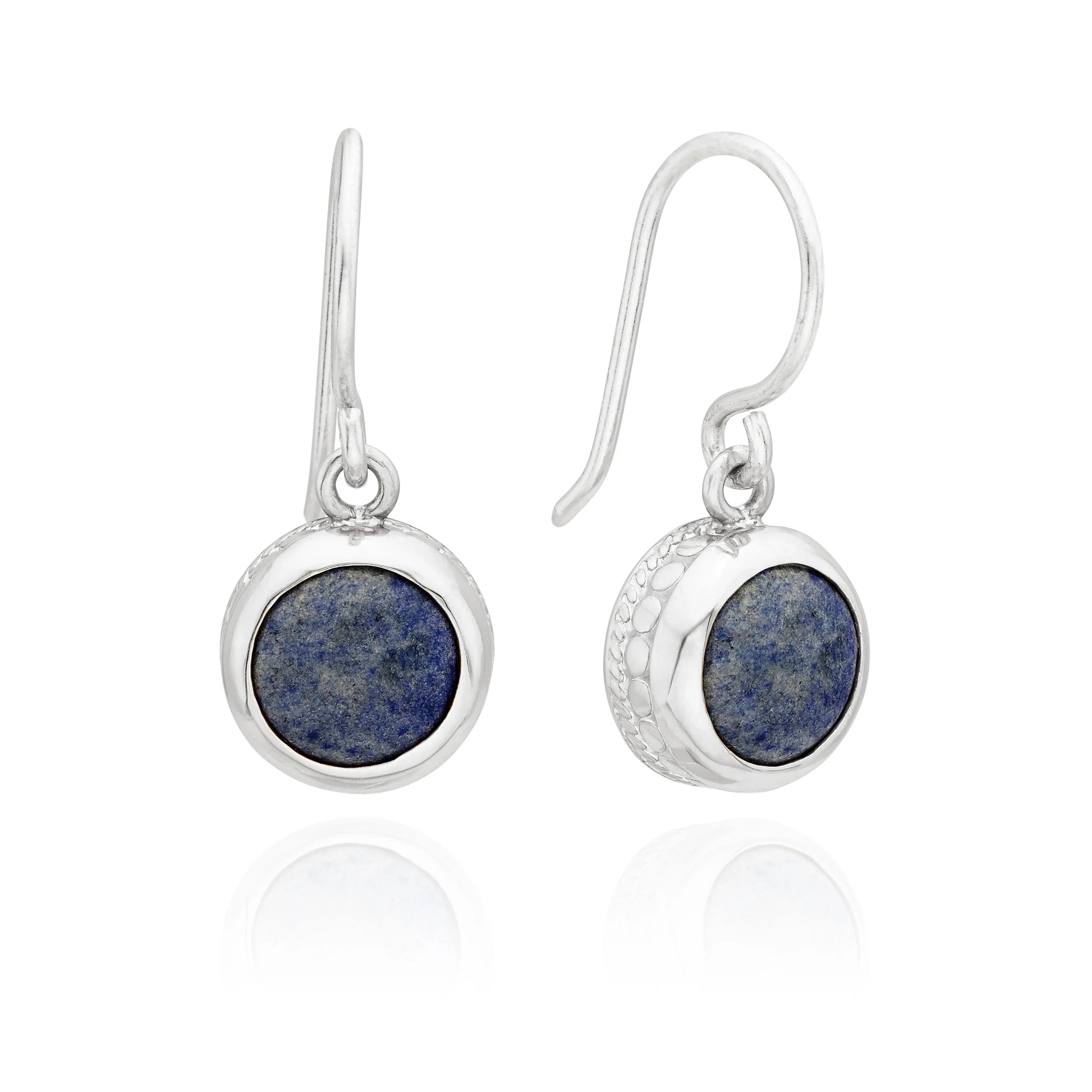 Sterling silver drop earrings with a blue stone