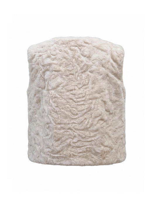 rear view of cream faux fur gillet