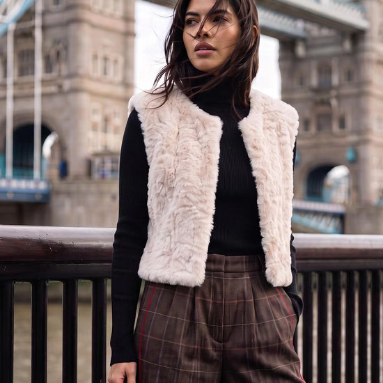 Model shot of faux fur gillet